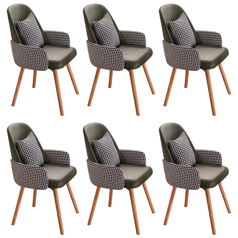 Modern Style Arm Chair Upholstered Dining Chair with Wooden Legs