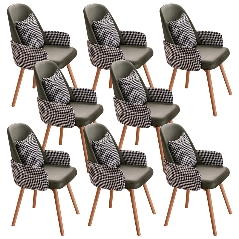 Modern Style Arm Chair Upholstered Dining Chair with Wooden Legs
