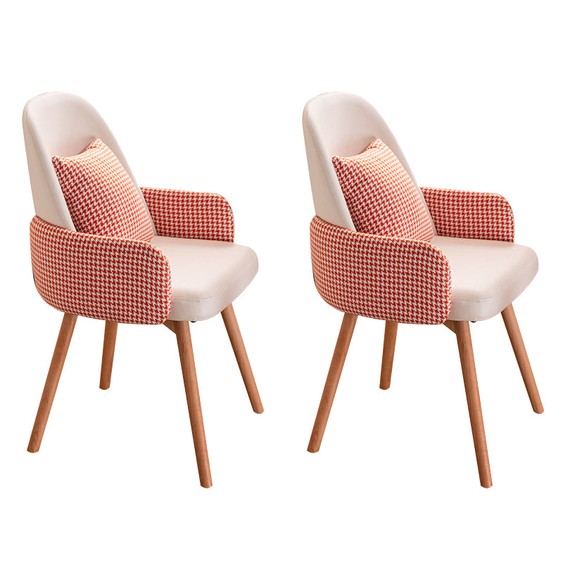Modern Style Arm Chair Upholstered Dining Chair with Wooden Legs