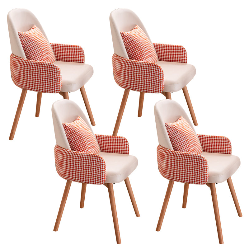 Modern Style Arm Chair Upholstered Dining Chair with Wooden Legs
