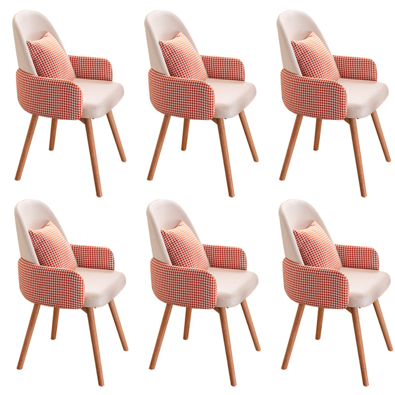 Modern Style Arm Chair Upholstered Dining Chair with Wooden Legs