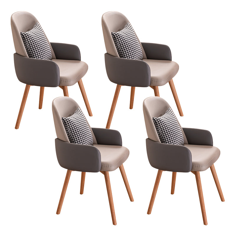 Modern Style Arm Chair Upholstered Dining Chair with Wooden Legs