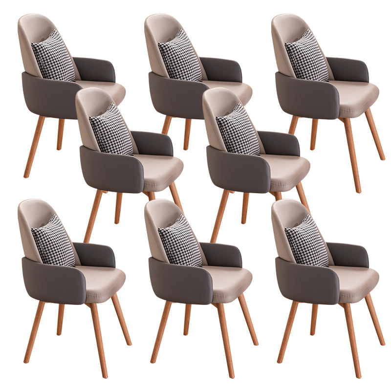 Modern Style Arm Chair Upholstered Dining Chair with Wooden Legs