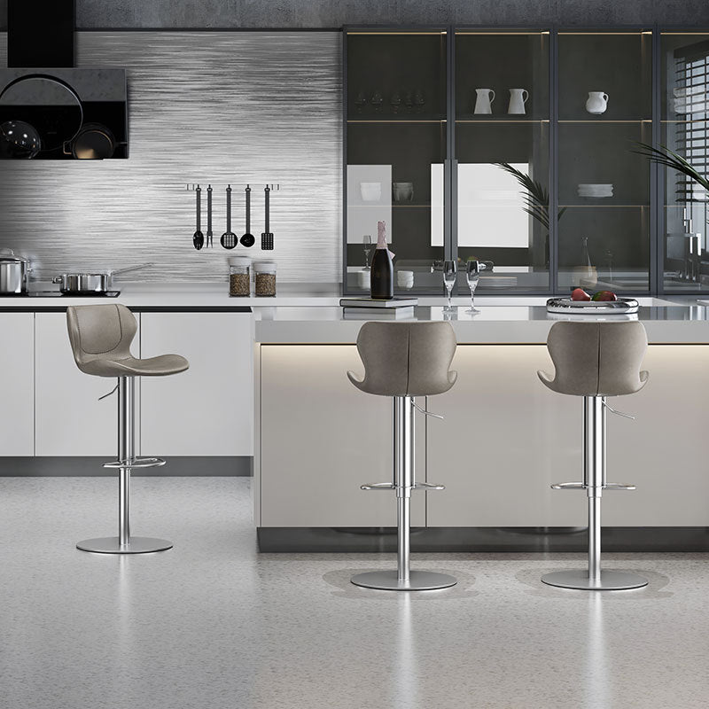 Faux Leather Barstool Adjustable Height Swivel Barstool with Footrest