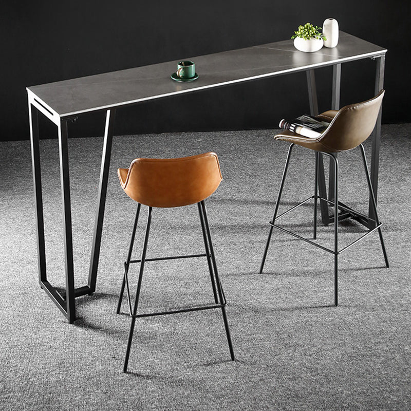 Faux Leather Dining Stools Bucket Armless Bar Stools with Metal Legs