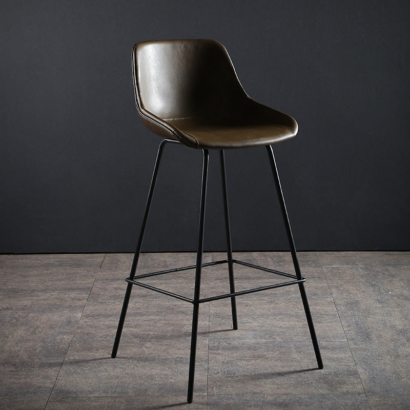 Faux Leather Dining Stools Bucket Armless Bar Stools with Metal Legs