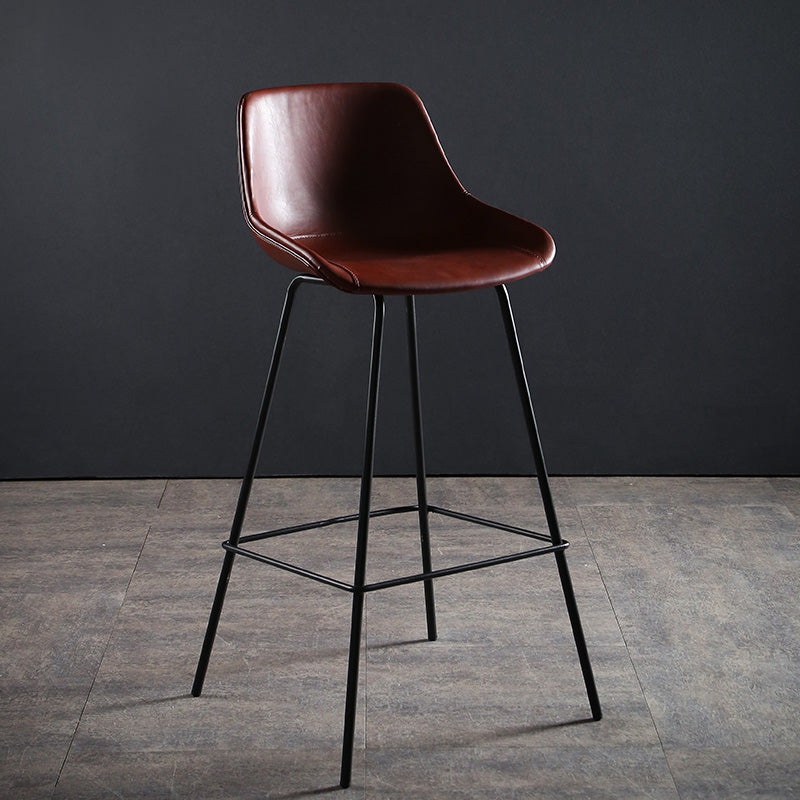 Faux Leather Dining Stools Bucket Armless Bar Stools with Metal Legs