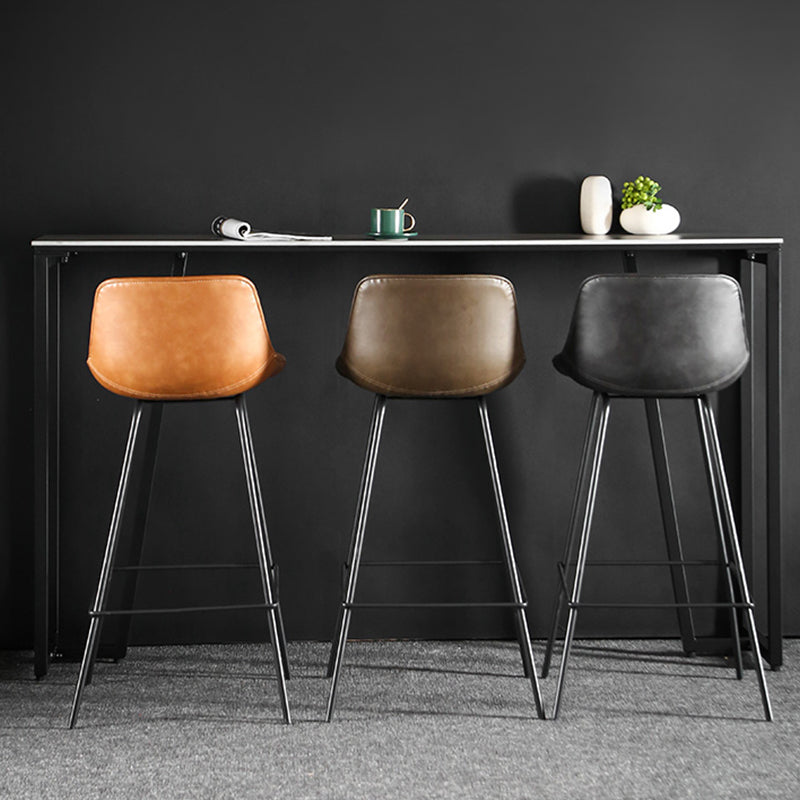 Faux Leather Dining Stools Bucket Armless Bar Stools with Metal Legs