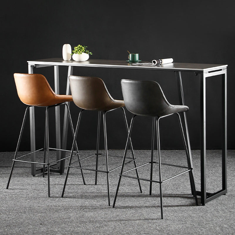 Faux Leather Dining Stools Bucket Armless Bar Stools with Metal Legs