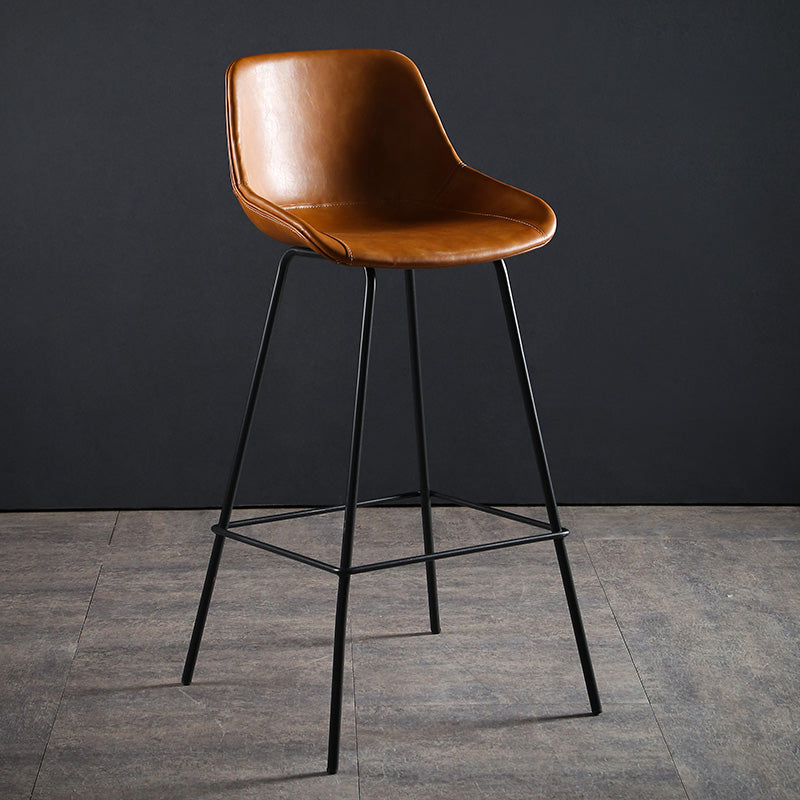 Faux Leather Dining Stools Bucket Armless Bar Stools with Metal Legs