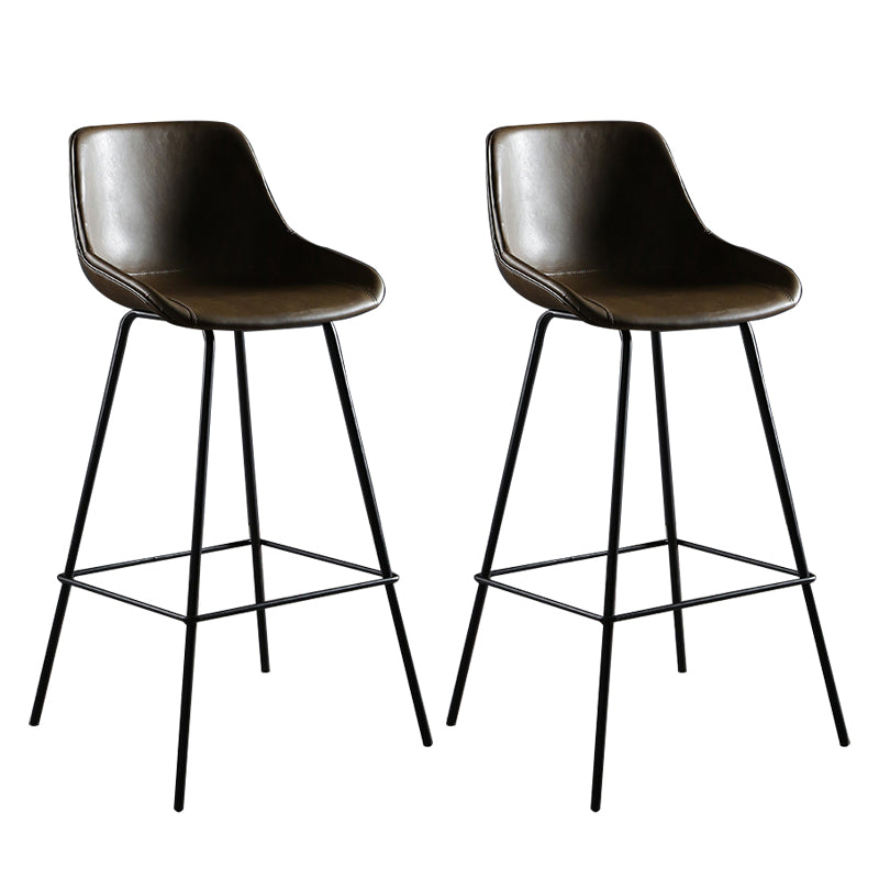 Faux Leather Dining Stools Bucket Armless Bar Stools with Metal Legs