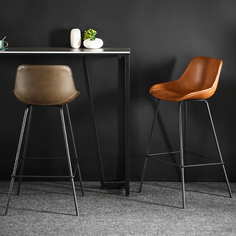 Faux Leather Dining Stools Bucket Armless Bar Stools with Metal Legs