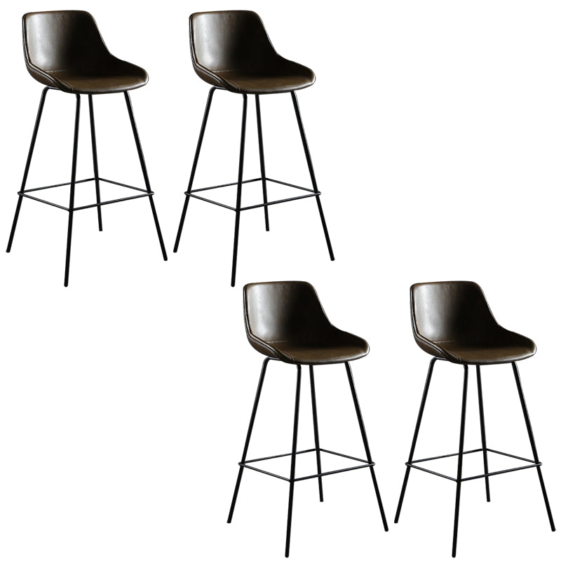 Faux Leather Dining Stools Bucket Armless Bar Stools with Metal Legs