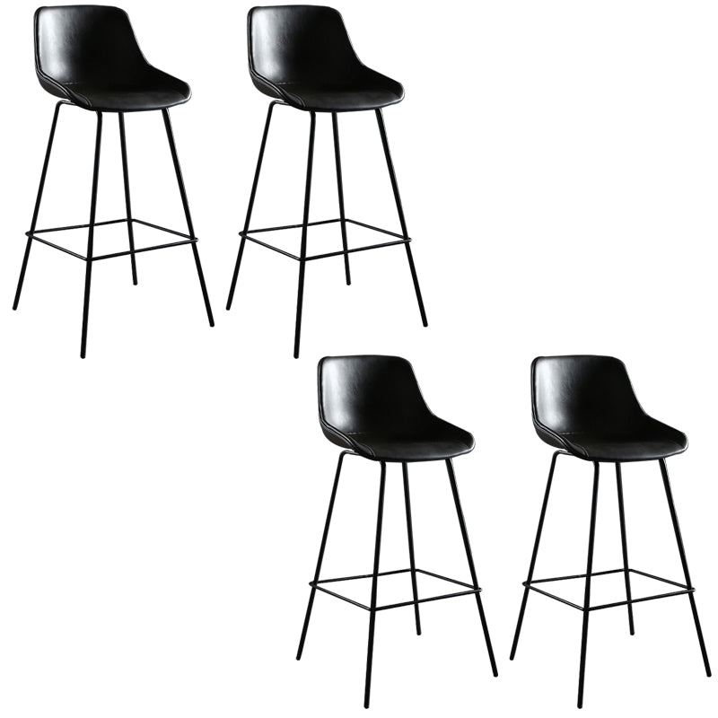 Faux Leather Dining Stools Bucket Armless Bar Stools with Metal Legs