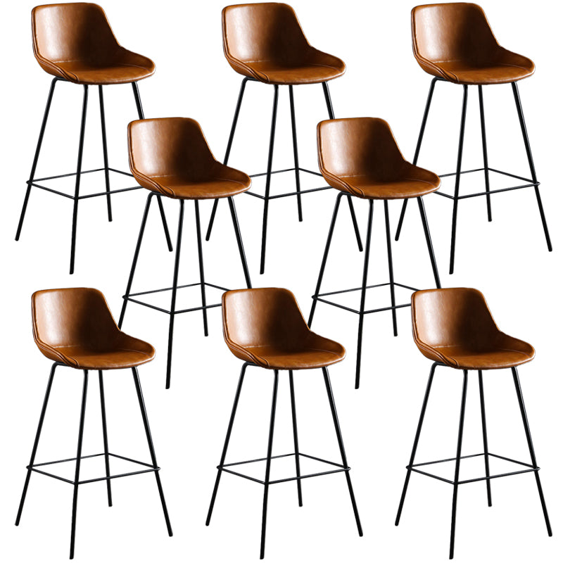 Faux Leather Dining Stools Bucket Armless Bar Stools with Metal Legs
