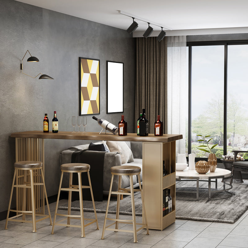 Backless Solid Wood Dining Stools Round Bar Stools with Metal Legs