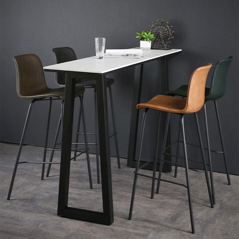 Faux Leather Dining Stools Low Back Bucket Bar Stools with Metal Legs