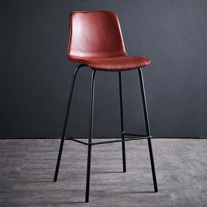 Faux Leather Dining Stools Low Back Bucket Bar Stools with Metal Legs