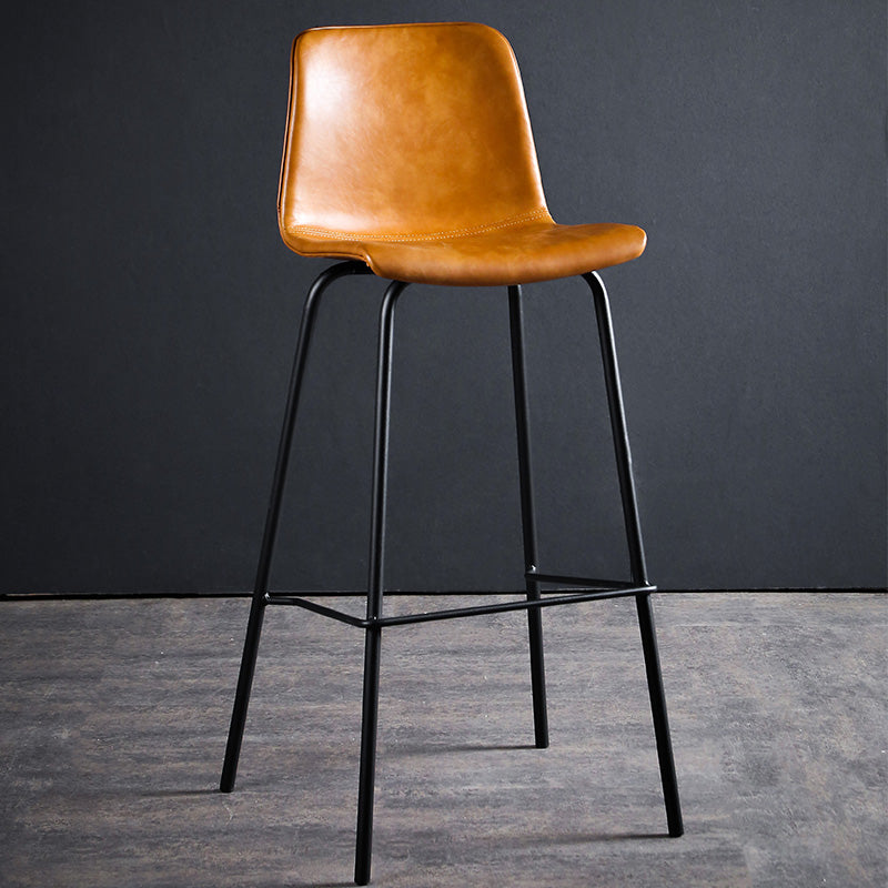 Faux Leather Dining Stools Low Back Bucket Bar Stools with Metal Legs