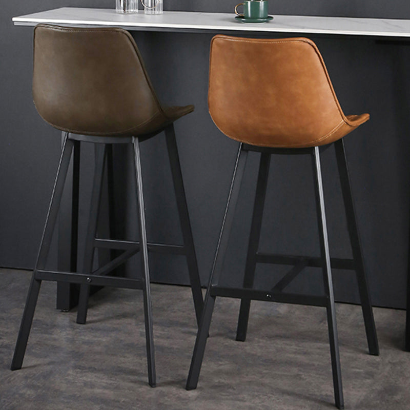 Faux Leather Dining Stools Low Back Bucket Bar Stools with Metal Legs