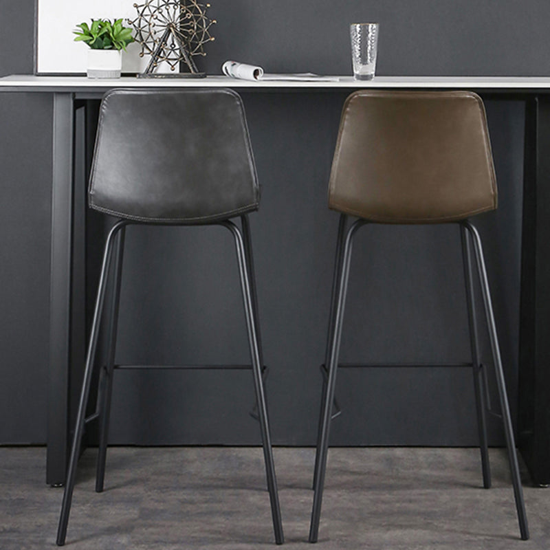 Faux Leather Dining Stools Low Back Bucket Bar Stools with Metal Legs