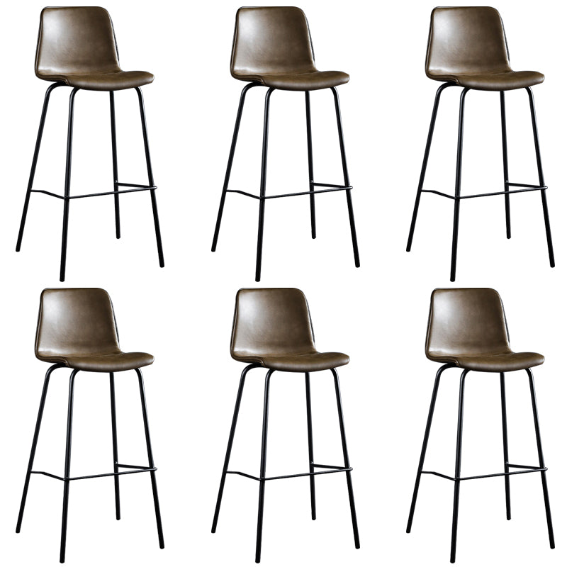 Faux Leather Dining Stools Low Back Bucket Bar Stools with Metal Legs