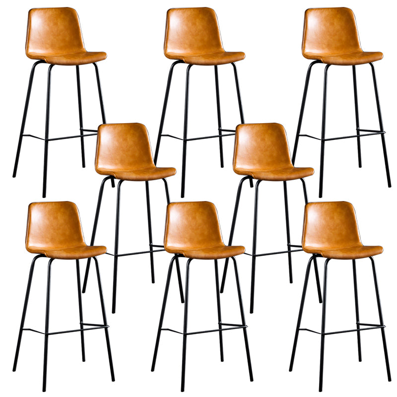 Faux Leather Dining Stools Low Back Bucket Bar Stools with Metal Legs