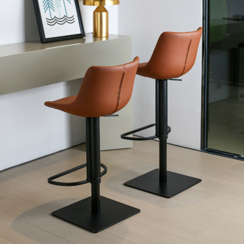 Faux Leather Barstools Adjustable Height Swivel Barstool with Metal Base