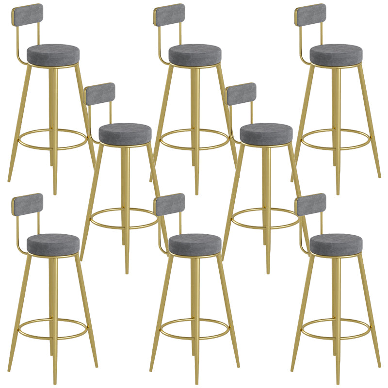 Glam Upholstered Dining Stools Round Bar Stools with Footrest
