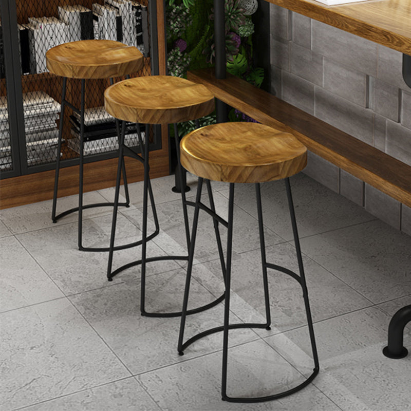 Modern Solid Wood Dining Stools Backless Barstools with Footrest