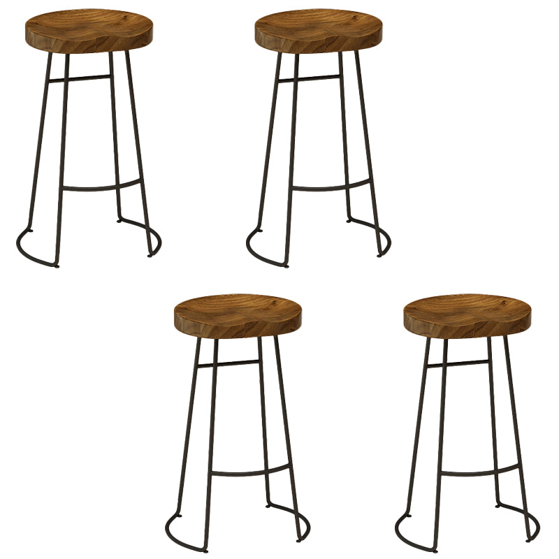 Modern Solid Wood Dining Stools Backless Barstools with Footrest