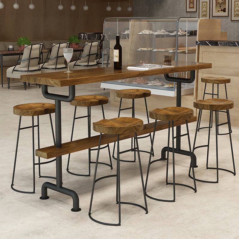 Modern Solid Wood Dining Stools Backless Barstools with Footrest