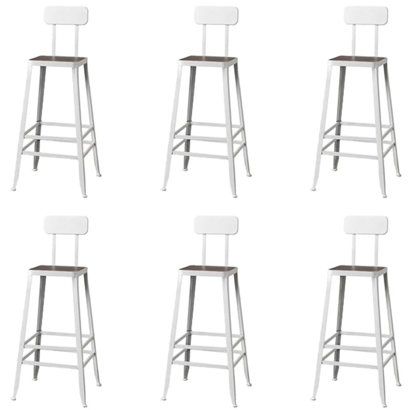 Modern Armless Backrest Counter Stool Iron Cafe Bar Stool with Wooden Seat and Pedal