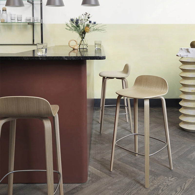 Modern Armless Backrest Counter Stool Wood Cafe Bar Stool with Wooden Seat and Pedal