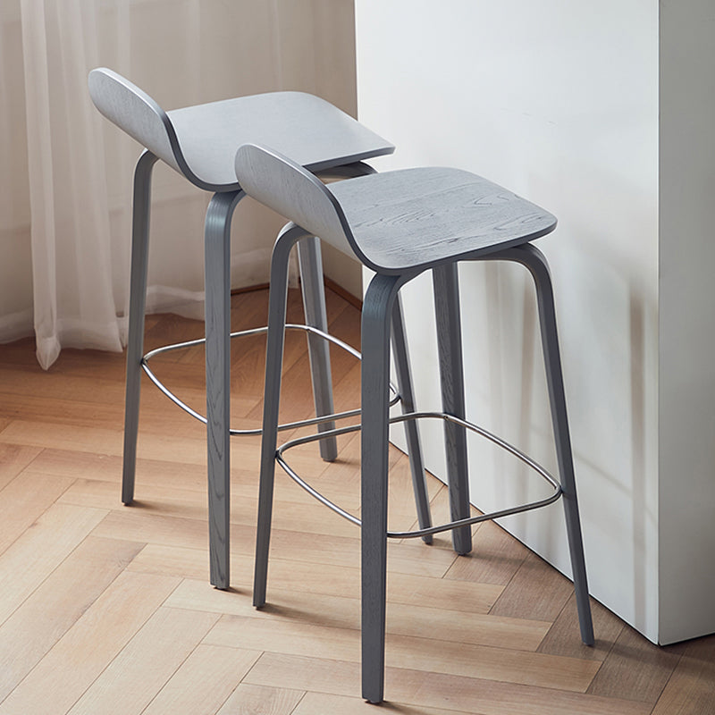 Modern Armless Backrest Counter Stool Wood Cafe Bar Stool with Wooden Seat and Pedal