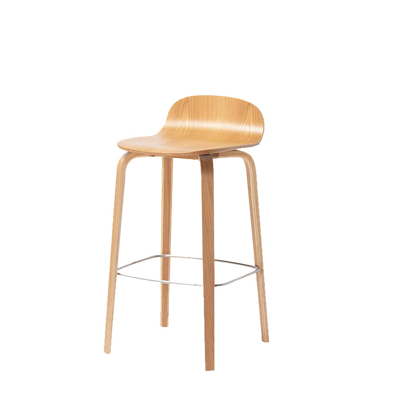 Modern Armless Backrest Counter Stool Wood Cafe Bar Stool with Wooden Seat and Pedal