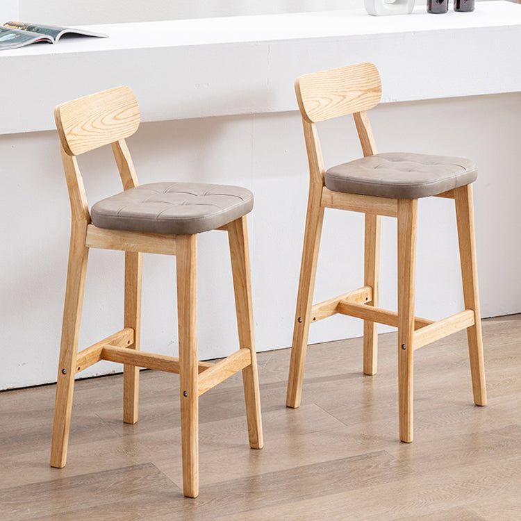 Modern Armless Backrest Counter Stool Oak Wood Cafe Bar Stool with Cushion and Pedal