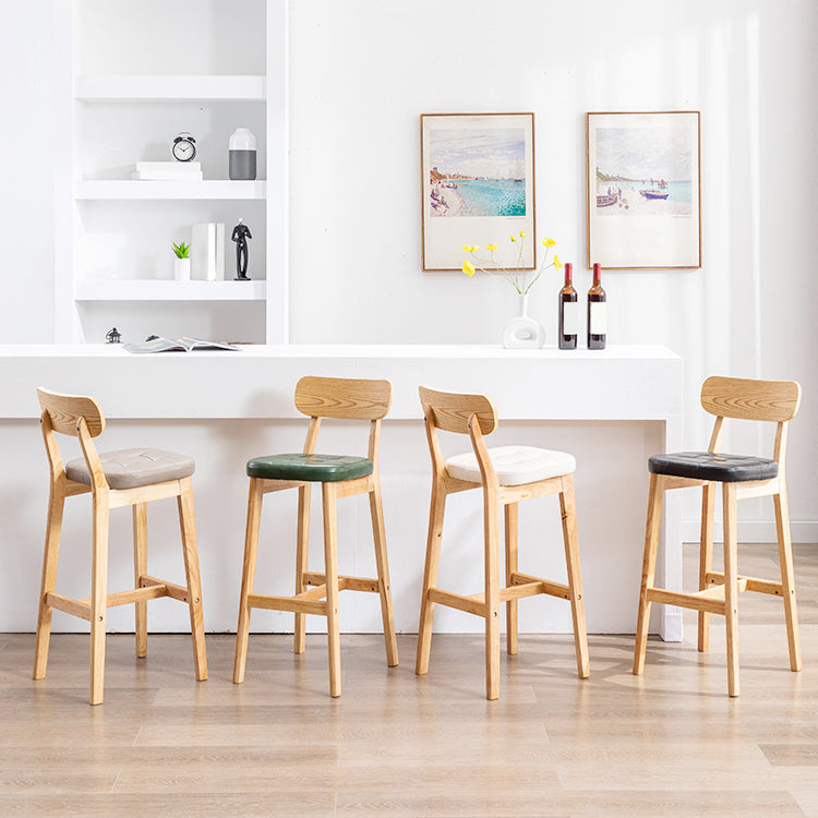 Modern Armless Backrest Counter Stool Oak Wood Cafe Bar Stool with Cushion and Pedal