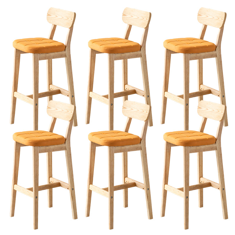 Modern Armless Backrest Counter Stool Oak Wood Cafe Bar Stool with Cushion and Pedal