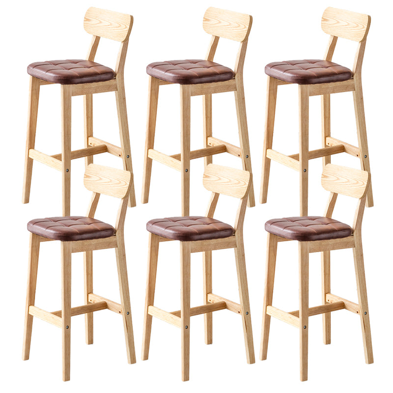 Modern Armless Backrest Counter Stool Oak Wood Cafe Bar Stool with Cushion and Pedal