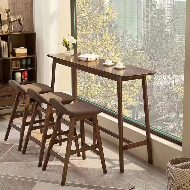 Walnut Solid Wood Bar Stools Industrial Linen Barstools with Low Back