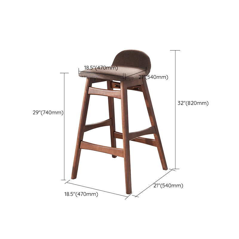 Walnut Solid Wood Bar Stools Industrial Linen Barstools with Low Back