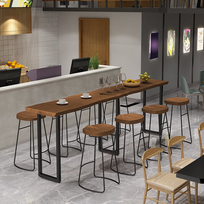 Solid Wood Dining Stool Modern Backless Bar Stool with Footrest