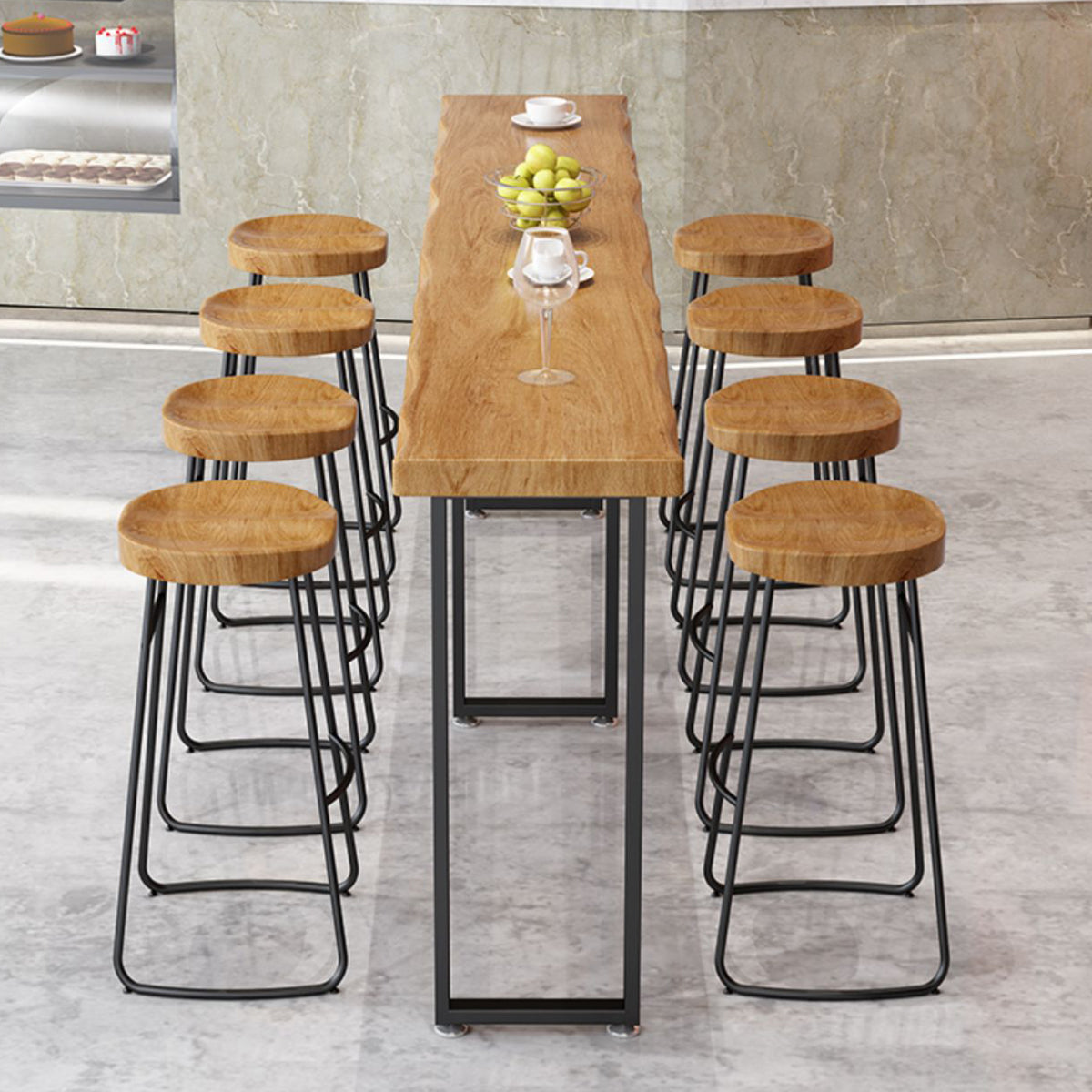 Solid Wood Dining Stools Contemporary Armless Bar Stools with Footrest