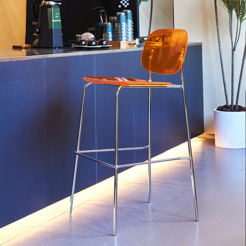 Scandinavian Metal Bar Stool Acrylic Patio Bar Stool with Chrome Base