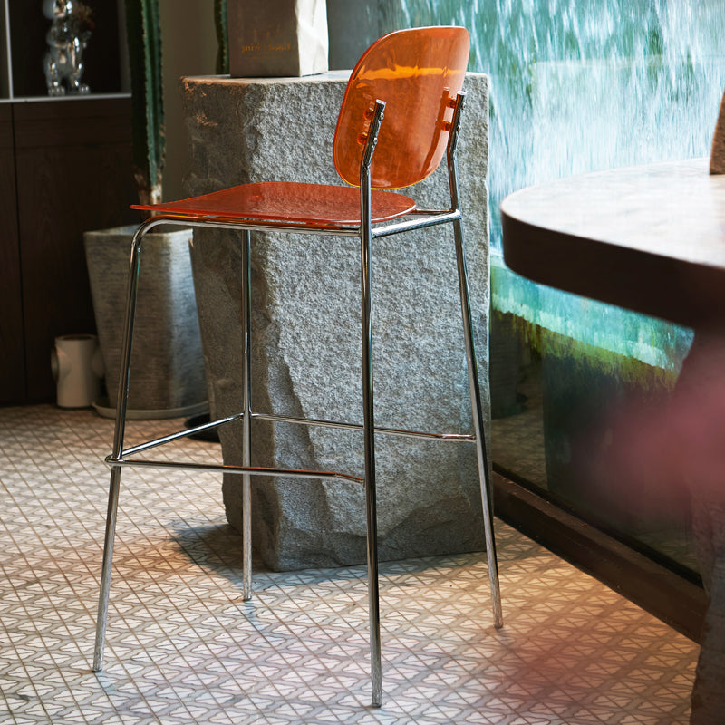 Scandinavian Metal Bar Stool Acrylic Patio Bar Stool with Chrome Base