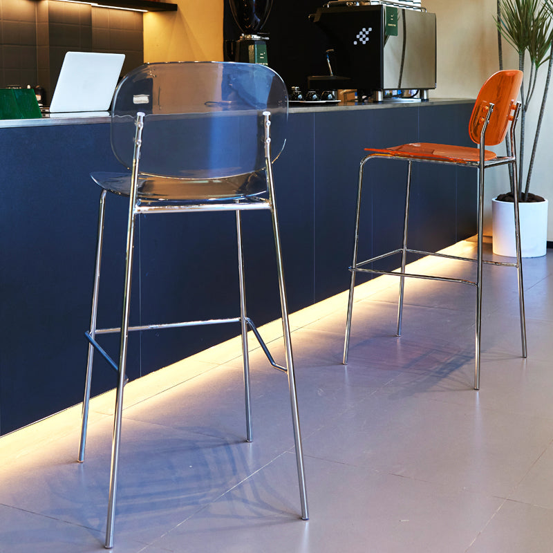 Scandinavian Metal Bar Stool Acrylic Patio Bar Stool with Chrome Base