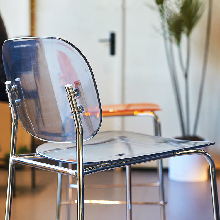 Scandinavian Metal Bar Stool Acrylic Patio Bar Stool with Chrome Base
