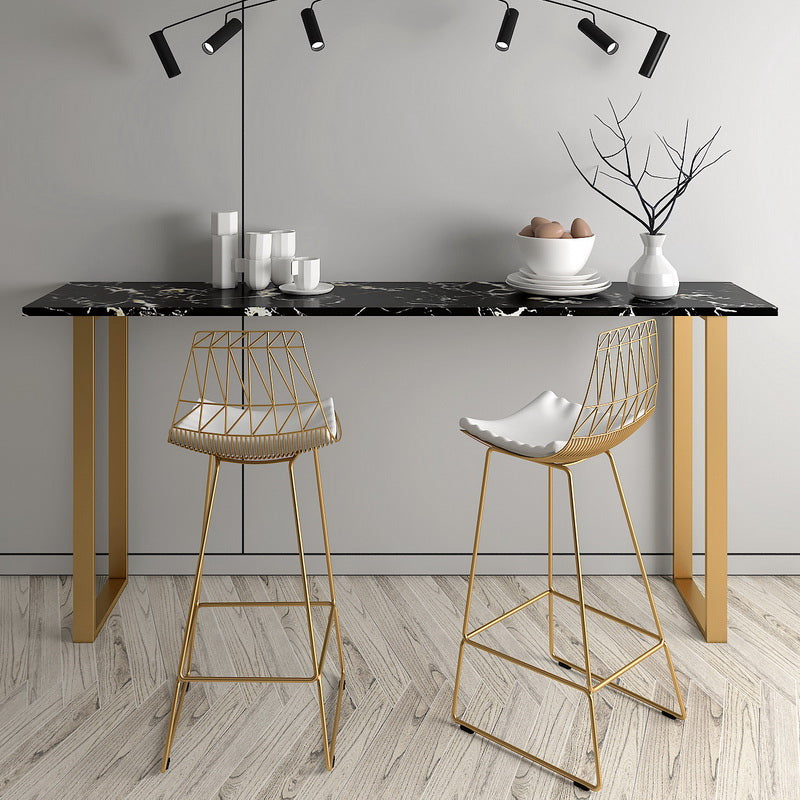 Armless Dining Stools Glam Upholstered Bar Stools with Metal Base