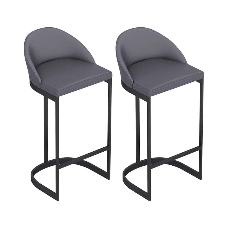 Faux Leather Dining Stool Low Back Bucket Bar Stool with Metal Base